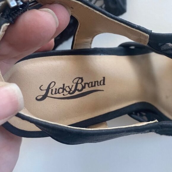 Lucky Brand Black Ranette Crochet Wedge Sandals 9 - Picture 5 of 8